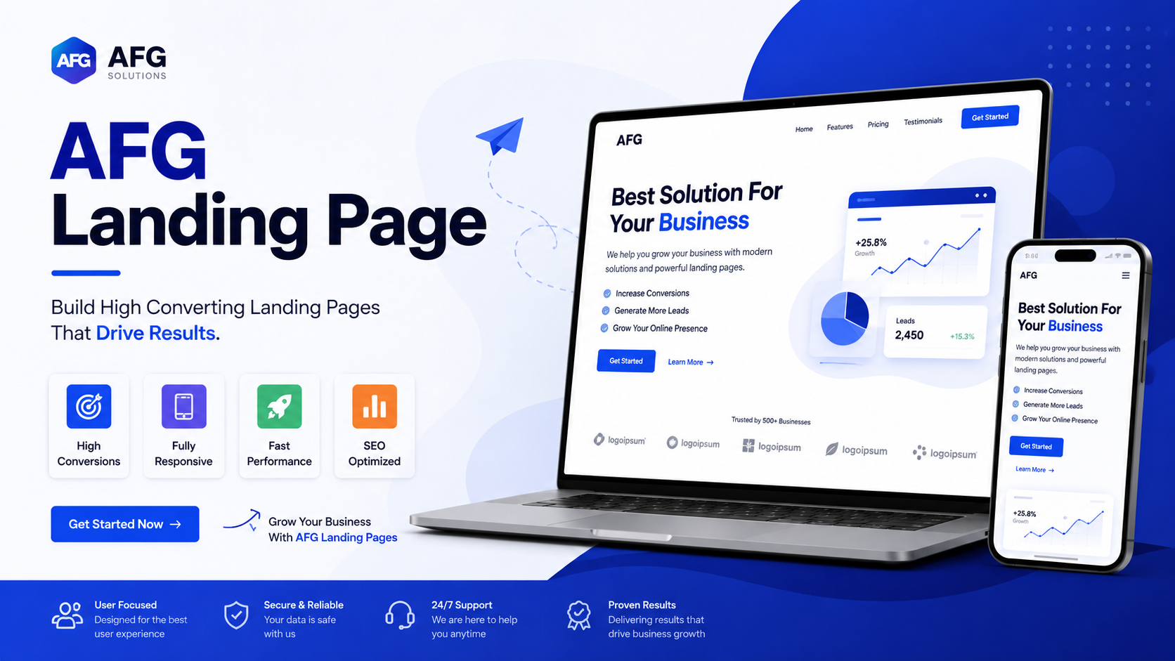 Professional AFG landing page design with modern SEO and conversion features
