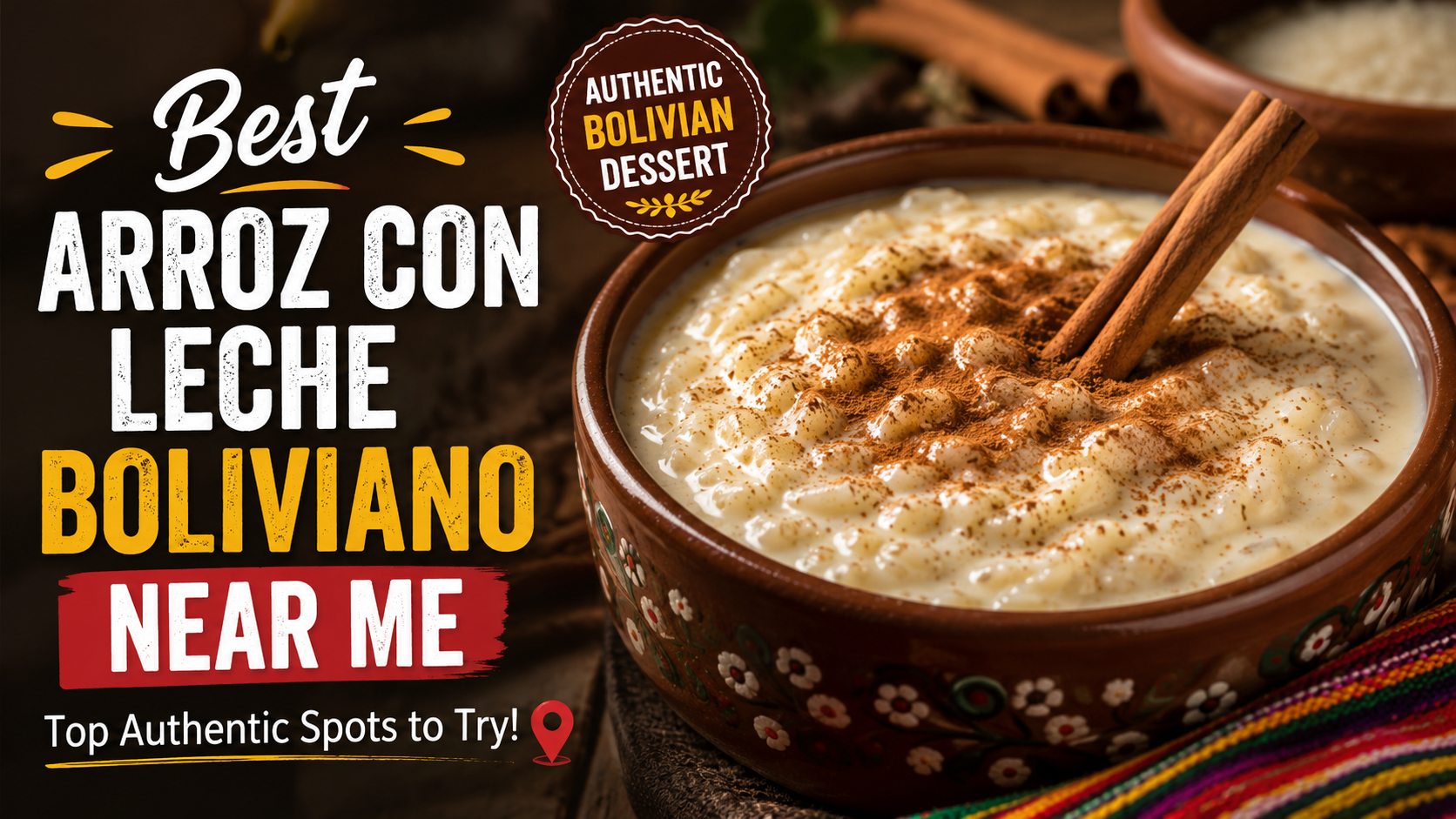 Traditional Bolivian arroz con leche served in a bowl with cinnamon topping